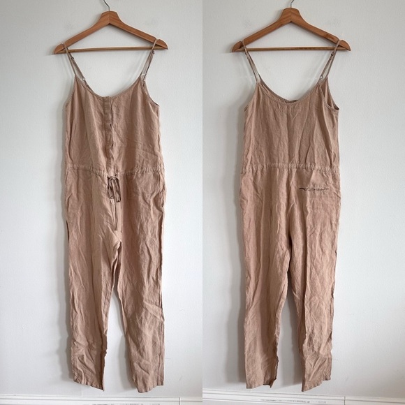 Enza Costa French linen strappy khaki jumpsuit size 1 Small - Picture 2 of 6